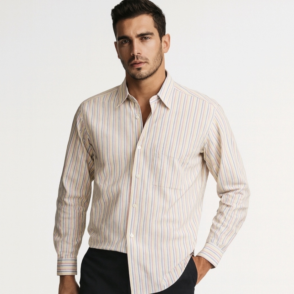 Peter Millar Shirt Men's Button Down Long Sleeve Pastel Stripe 100%Cotto…